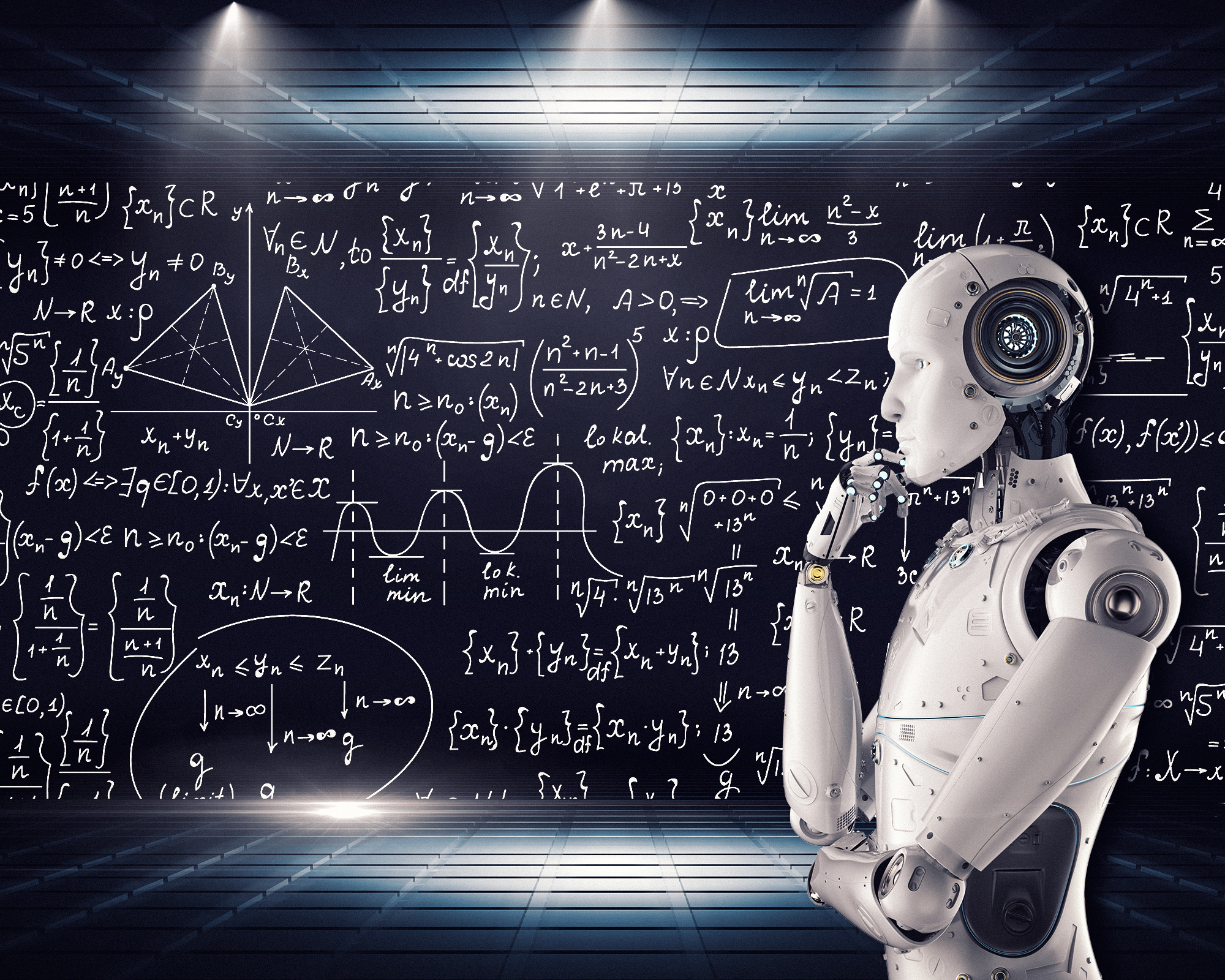 An illustration of artificial intelligence and machine learning circuits linking to human hands