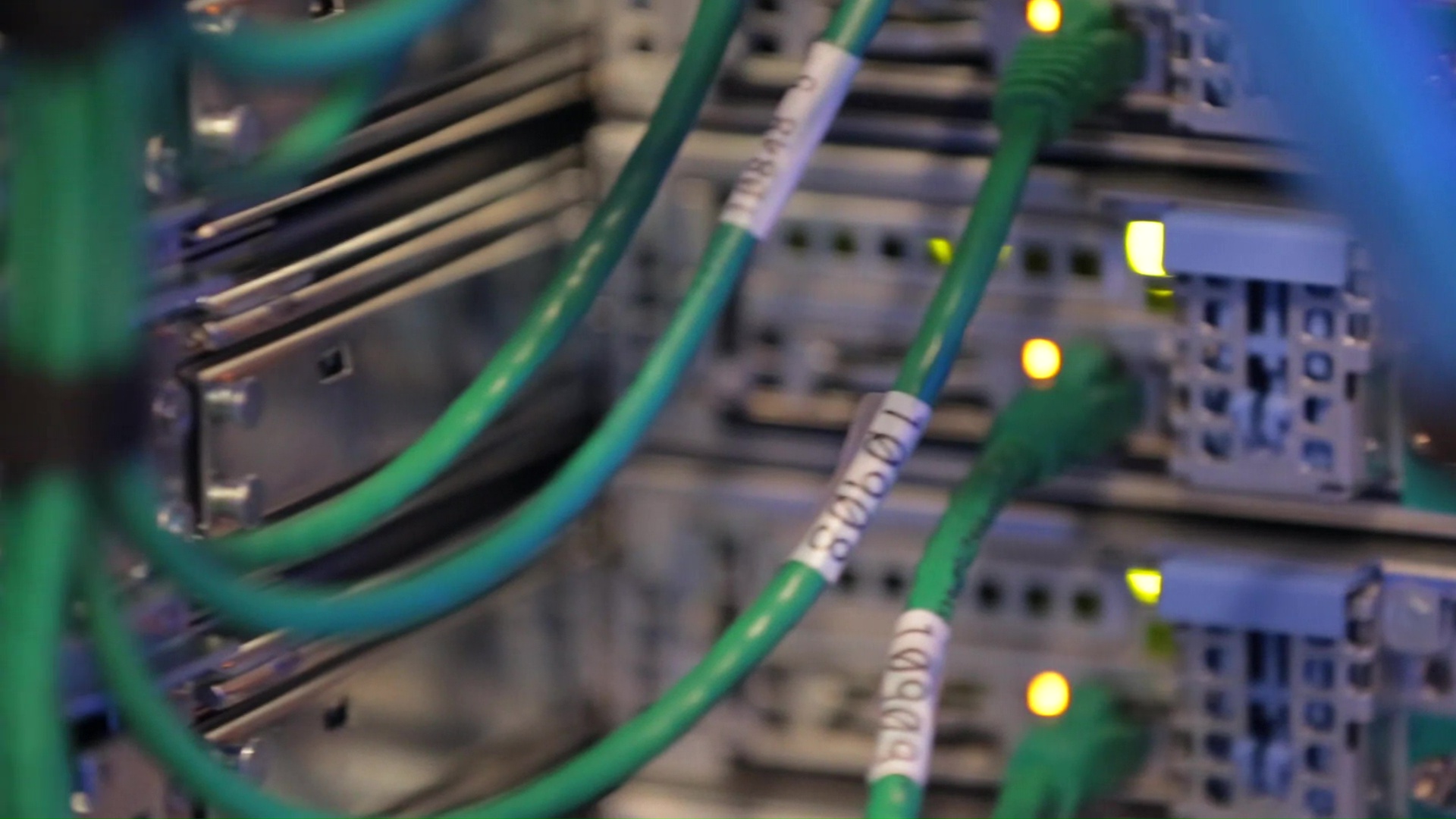 A row of illuminated server racks, the infrastructure behind Xbox Cloud Gaming